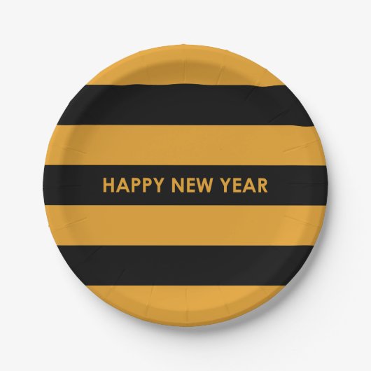 Happy New Year Yellow and Black Pappteller (Vorderseite)
