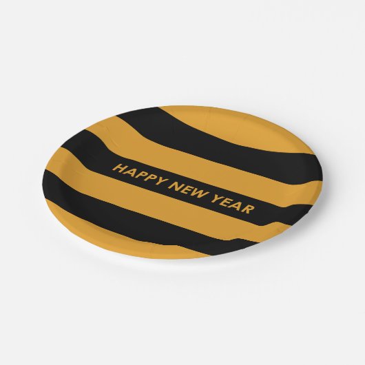 Happy New Year Yellow and Black Pappteller (Schrägansicht)