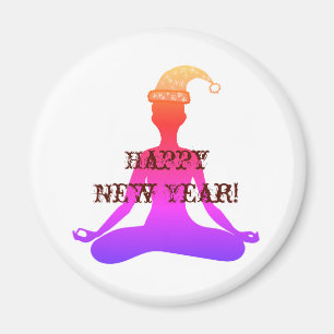 Happy New Year Yoga Meditation Lady Magnet