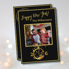 Happy New Year's 4 Photo Clock Card Einladung