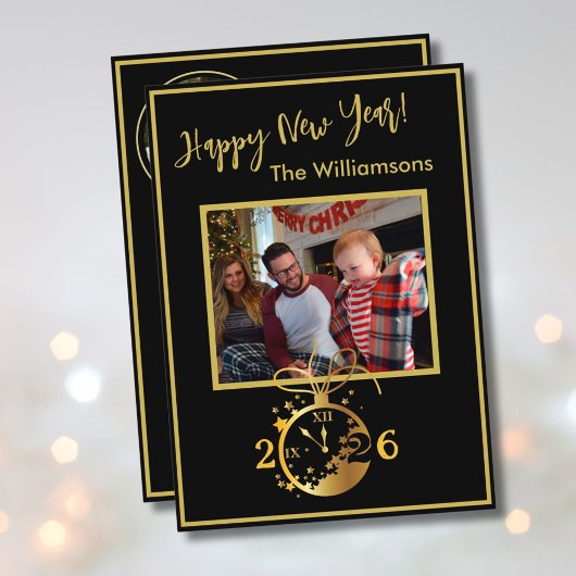 Happy New Year's 4 Photo Clock Card Einladung
