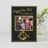 Happy New Year's 4 Photo Clock Card Einladung (Stehend Vorderseite)