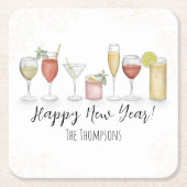 Happy New Years Cocktail Drinks Aquarell Party Rechteckiger Pappuntersetzer (Vorderseite)