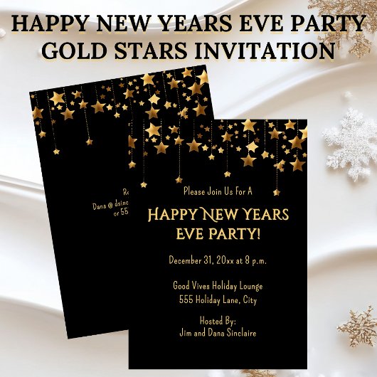 Happy New Years Eve Party Gold Stars Einladung