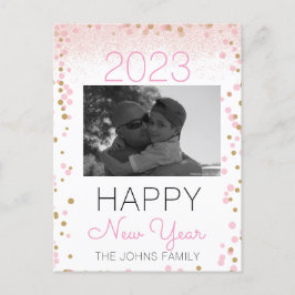 Happy New Years Glitzer Pink Foto Confetti Postkarte