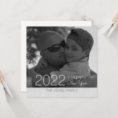 Happy New Years Glitzer Silver Foto Karte (Vorderseite/Rückseite Beispiel)