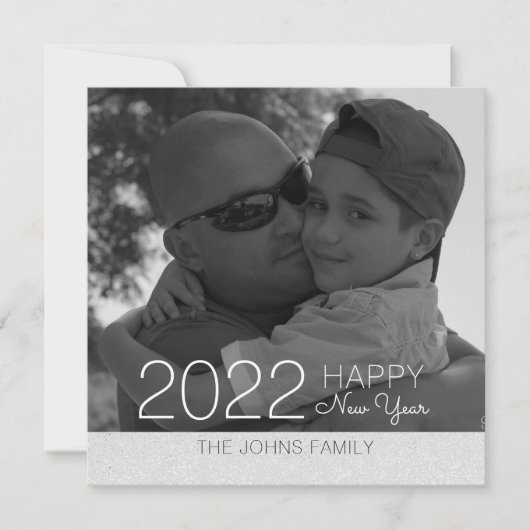 Happy New Years Glitzer Silver Foto Karte (Vorderseite)