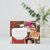 Happy New Year's mit Holly Add Fotos Postkarte (Stehend Vorderseite)