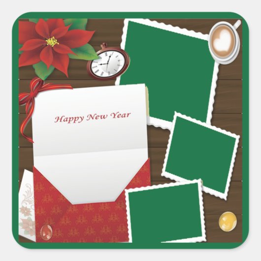 Happy New Year's mit Holly Add Your Foto Sticker (Vorderseite)
