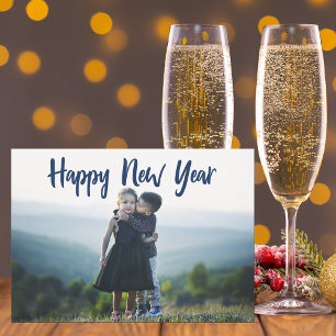 Happy New Years Modern Blue Typografy Foto Feiertagskarte