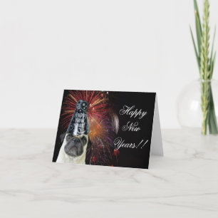Happy New Years Mops Note Card Feiertagskarte