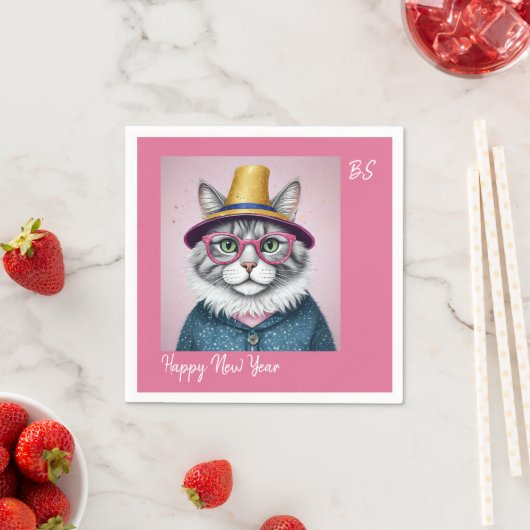 Happy New Year's Party - Cat in Disguise Serviette (Beispiel)