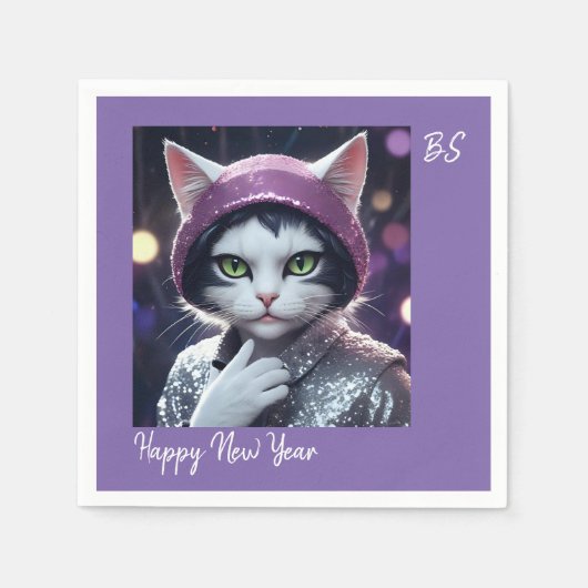 Happy New Year's Party - Cat in Disguise Serviette (Vorderseite)