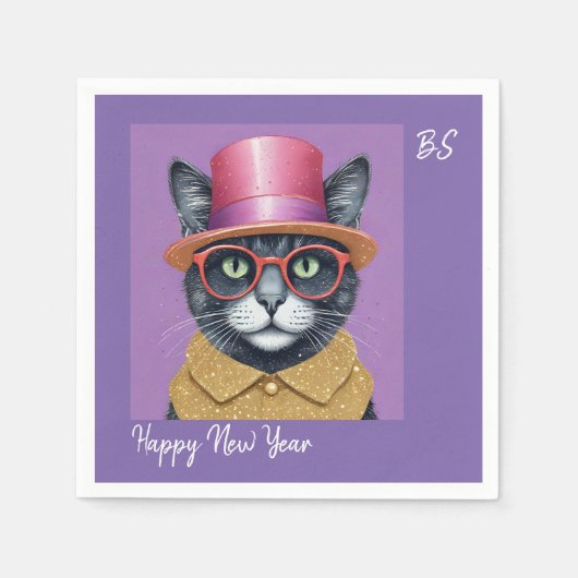Happy New Year's Party - Cat in Disguise Serviette (Vorderseite)