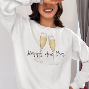 Happy New Years Party Champagne Watercolor Gold Sweatshirt