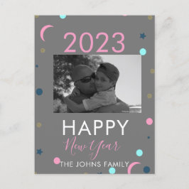 Happy New Years Pastel Confetti Foto Postkarte