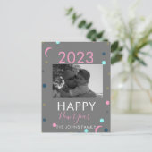 Happy New Years Pastel Confetti Foto Postkarte (Stehend Vorderseite)