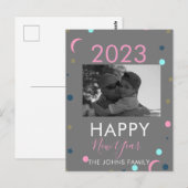 Happy New Years Pastel Confetti Foto Postkarte (Vorne/Hinten)