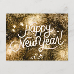 HAPPY NEW YEARS POSTCARD MIT GOLDEN DETAILS POSTKARTE