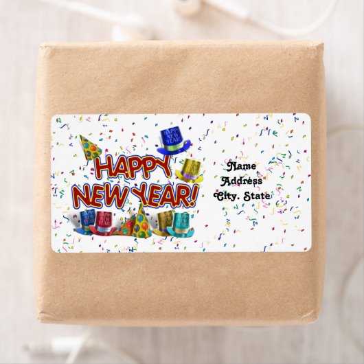 Happy New Years Text mit Party Hats & Confetti (Insitu)