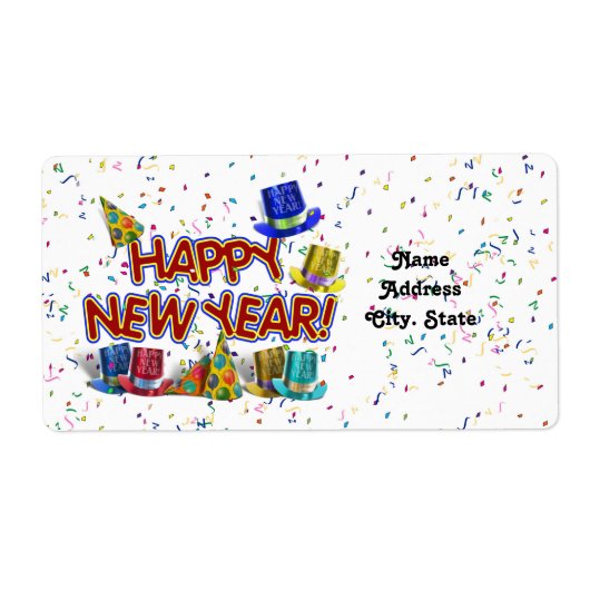 Happy New Years Text mit Party Hats & Confetti (Vorne)