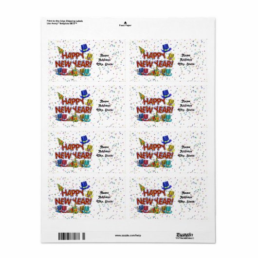 Happy New Years Text mit Party Hats & Confetti (Vorne)