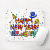 Happy New Years Text mit Party Hats & Confetti Mousepad (Mit Mouse)