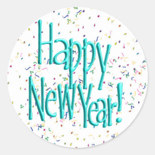 Happy New Years Text Türkis Runder Aufkleber