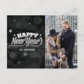Happy New Years Typografy | FOTO | Black Bokeh Postkarte (Vorderseite)