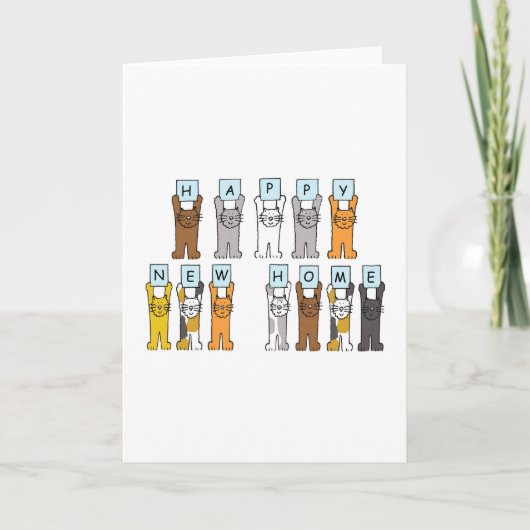 Happy New Zuhause Niedlich Cartoon Cats Ankündigung (Vorderseite)