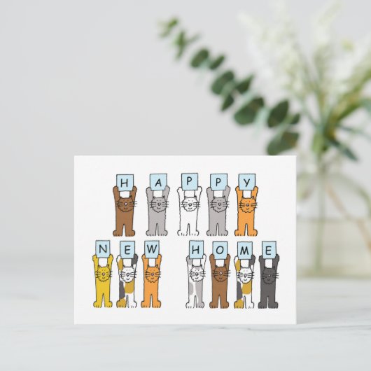 Happy New Zuhause Niedlich Cartoon Cats Postkarte (Stehend Vorderseite)