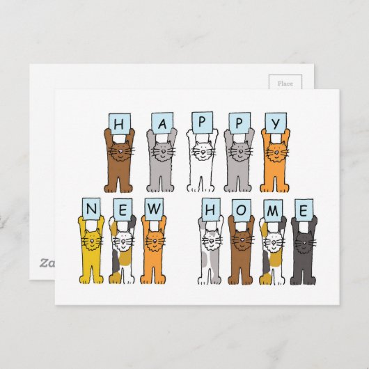 Happy New Zuhause Niedlich Cartoon Cats Postkarte (Vorne/Hinten)