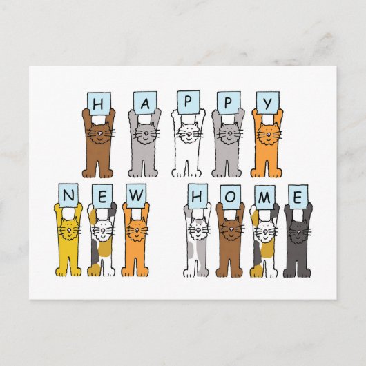 Happy New Zuhause Niedlich Cartoon Cats Postkarte (Vorderseite)