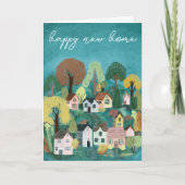 HAPPY NEW ZUHAUSE Niedlich Country Village Illustr Karte (Vorderseite)
