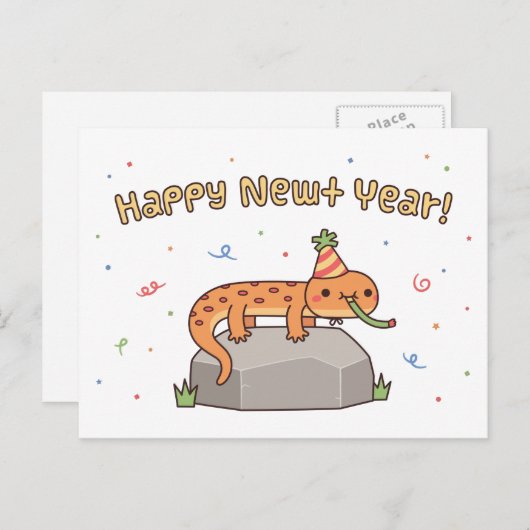 Happy Newt Year, Funny New Year Gruß Postkarte (Vorne/Hinten)