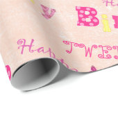 Happy Niedlich 12. Geburtstag Pink Gelb Geschenkpapier (Rolleneckpunkt)
