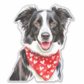 Happy Niedlich Border Collie mit Red Heart Bandana Aufkleber (Vorderseite)