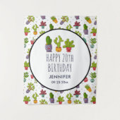 Happy Niedlich Cactus in Blume Pots Fun Birthday Wandteppich (Vorderseite)