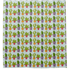 Happy Niedlich Cactus in Blume Pots Fun Illustrati Duschvorhang