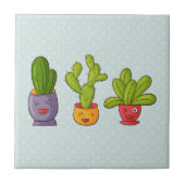 Happy Niedlich Cactus in Blume Pots Fun Illustrati Fliese (Vorderseite)