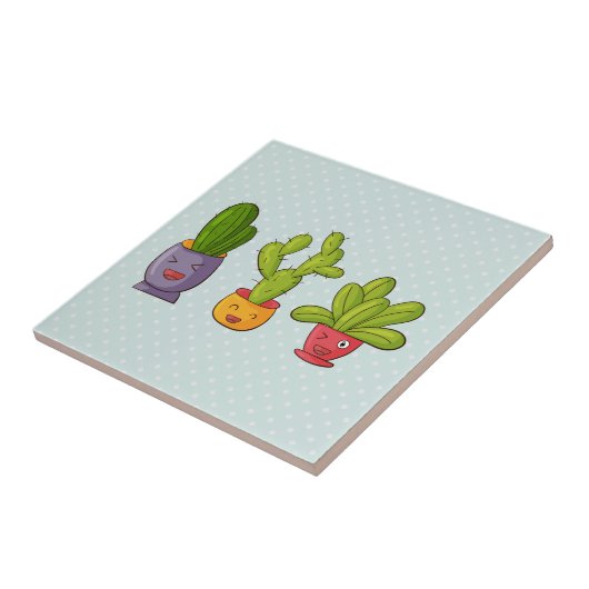 Happy Niedlich Cactus in Blume Pots Fun Illustrati Fliese (Seite)