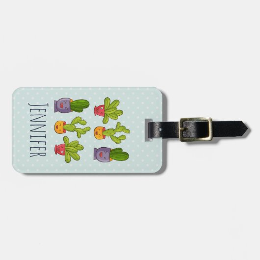 Happy Niedlich Cactus in Blume Pots Fun Illustrati Gepäckanhänger (Vorderseite horizontal)