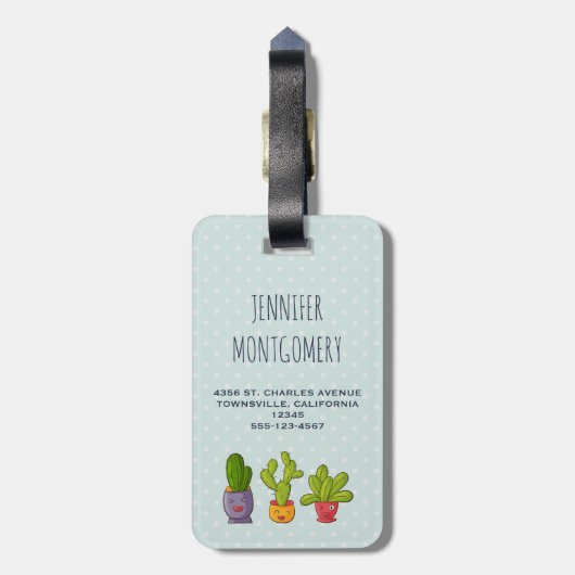 Happy Niedlich Cactus in Blume Pots Fun Illustrati Gepäckanhänger (Rückseite vertikal)