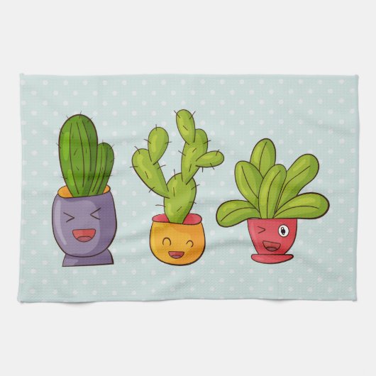 Happy Niedlich Cactus in Blume Pots Fun Illustrati Geschirrtuch (Horizontal)