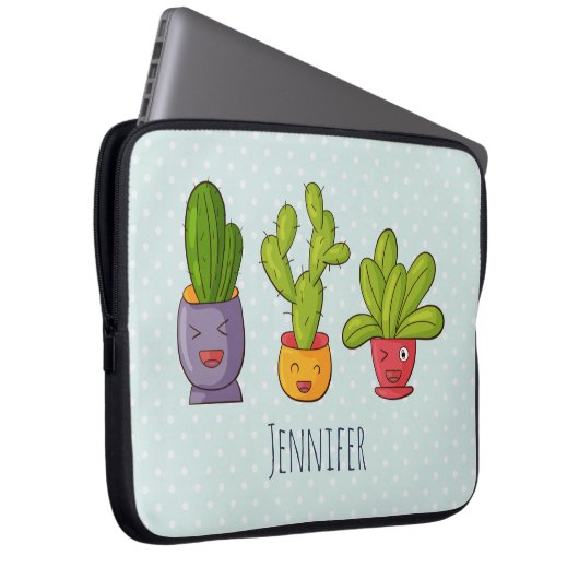 Happy Niedlich Cactus in Blume Pots Fun Illustrati Laptopschutzhülle (Vorne Rechts)