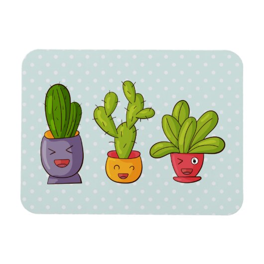 Happy Niedlich Cactus in Blume Pots Fun Illustrati Magnet (Horizontal)