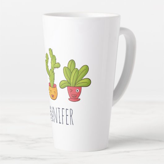 Happy Niedlich Cactus in Blume Pots Fun Illustrati Milchtasse (Rechte Ecke)