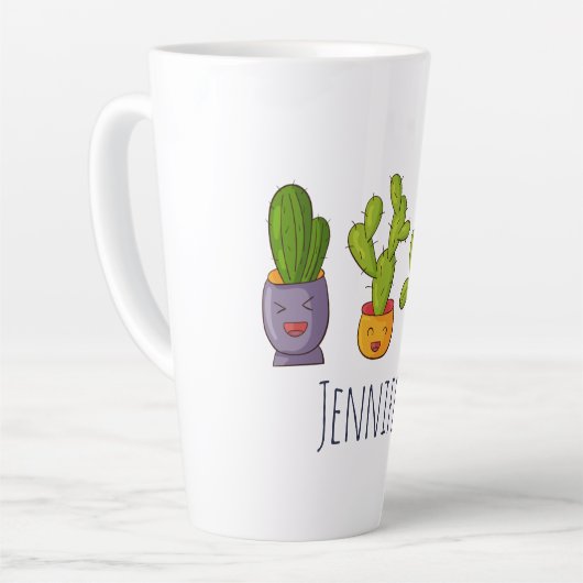 Happy Niedlich Cactus in Blume Pots Fun Illustrati Milchtasse (Linke Ecke)