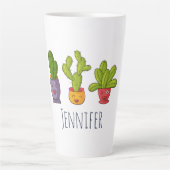 Happy Niedlich Cactus in Blume Pots Fun Illustrati Milchtasse (Vorderseite)