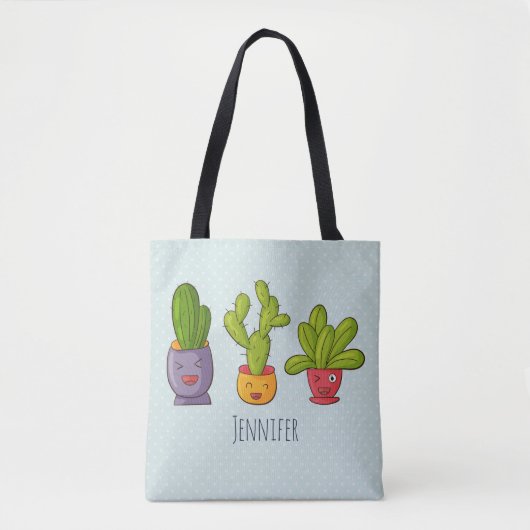 Happy Niedlich Cactus in Blume Pots Fun Illustrati Tasche (Vorderseite)
